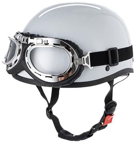 Casco Moto Retrò, Casco A Mezza Faccia, Scooter Mezzo Casco In Casco Con Occhiali Certificato ECE, Casco Aperto Mezzo Per Uomo E Donna, Per Scooter/Cruiser White,L