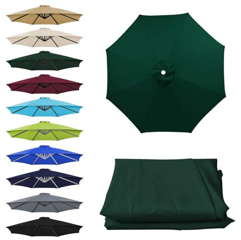 Lona De Recambio Para Sombrilla, Toldo De Repuesto Para Sombrilla De Exterior, 6/8 Costillas, Protección UV, Cubierta De Parasol Para Jardín, Patio, Playa, Piscina, Mesa De Mercado(Dark green,2.7M/8Ri