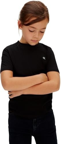 Calvin Klein Kinder Unisex T-Shirt Kurzarm Mono Mini Badge aus Baumwolle, Schwarz (Black [Csi] 25Cw1000175Ck), 12 Jahre