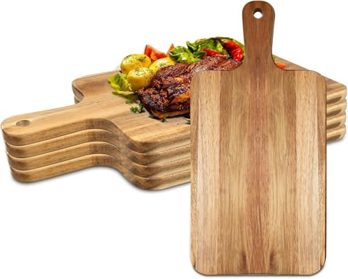 8er Schneidebretter aus Akazienholz mit Griff, Küchenschneidebrett Holz Paddel für Fleisch Brot Obst Käse Servierbrett Wurstbretter (40x20cm)