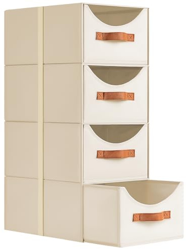 DIMJ Schubladen Ordnungssystem Schubladenboxen - Aufbewahrungsbox Faltboxe | 4 Stück Organizer Schublade, 35 x 25 x 17cm Stapelboxen Kleiderschrank Organizer Ordnungssystem für Schrank, Kleidung, Beige