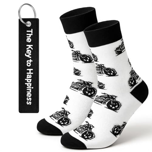 Otuuz Coffret Cadeau Moto avec Porte-Clés Brodé The Key To Happiness et Chaussettes Taille 38-44, Accessoire Motard, Idée Cadeau Homme & Femme pour Anniversaire, Noël ou Fête