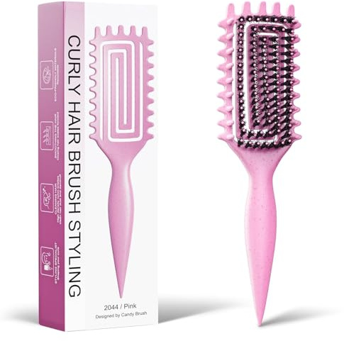 Brosse à Boucles Rouge Rose - Soies de Sanglier et Dents Larges - Démêlage et Définition de Boucles sans Effort - Pour Cheveux Secs et Mouillés