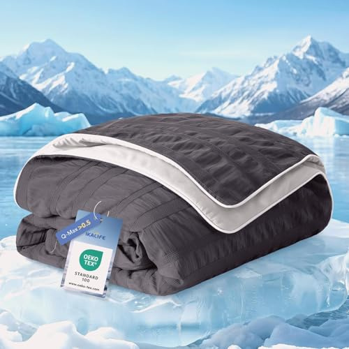 IKALIFE Kühldecke Bett für Menschen - Q-Max>0,5 Kühlende Decke Leichte Sommerdecke Kühlend Cooling Blanket Eisdecke zum Schlafen Kältedecke für Sommer Sleeping 130x180 cm Grau