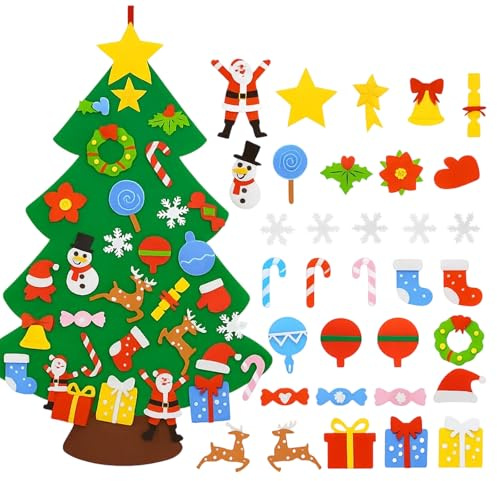 Filz Weihnachtsbaum Kinder, Montessori Spielzeug mit 32 Stück Abnehmbaren Filz Weihnachtsbaum Dekorationen, Basteln Weihnachten für Familienaktivitäten und Klassenzimmerdekoration