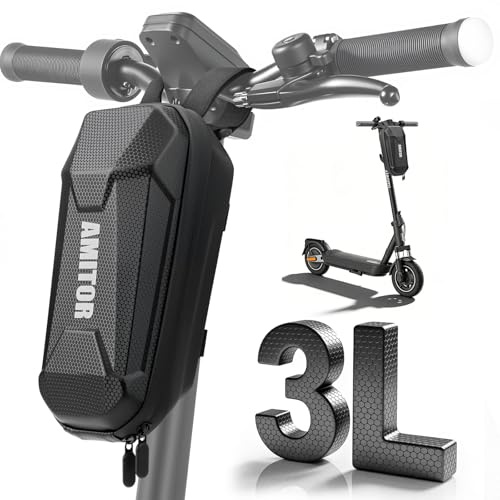 Amitor E Scooter Tasche 2L Wasserdicht für Xiaomi Segway Ninebot, Hart Eva E Scooter Lenkertasche Leicht Organizer für Pendler mit Fach für Ladegerät, Schloss & Schlüssel, Fahrrad & E-Roller Zubehör