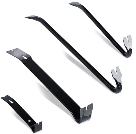 Relaxdays Brecheisen 4-TLG. Set, mit Brechstangen & Nagelziehern, Montageeisen groß & klein, Demontage, Stahl, schwarz