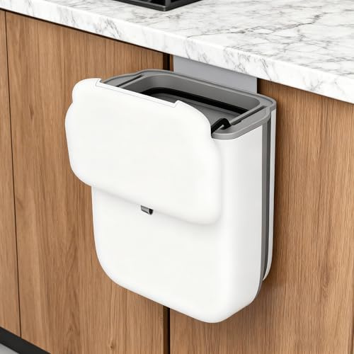Otopone Cupboard Bin, Sliding Cover Folding Cupboard Bin | Food Waste Caddy for Kitchen, Bathroom, Bedroom and Camping (Polar White)