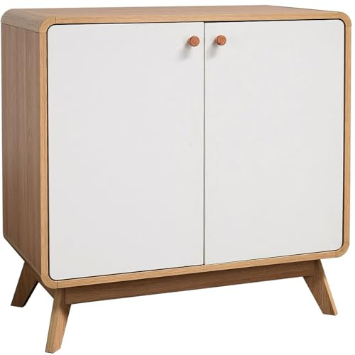 Cassie Schrank Weiß/Eicheoptik, 75 x 39 x 75 cm, Sideboard mit 2 Türen und Einlegeboden, Aufbewahrungsschrank aus Holzwerkstoff für Wohnzimmer, Flur und Schlafzimmer