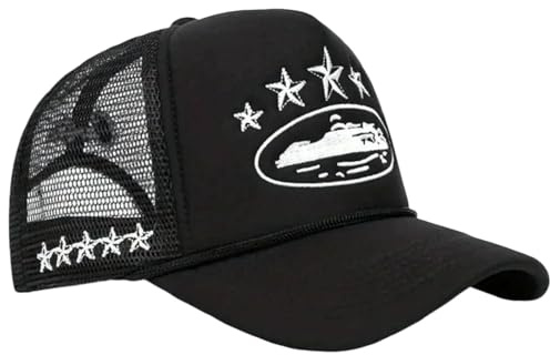 Gyios Baseballkappe Unisex-Stern-gestickte Trucker-mütze, Atmungsaktive Mesh-Baseballkappe, Verstellbarer Hip-hop-sonnenschutzhut Für Männer Und Frauen, Lässig Im Freien-schwarz-einstellbar