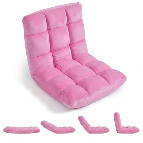 RELAX4LIFE Bodenstuhl klappbar, Bodensessel mit Liegefunktion, Rosa | Bodensitz mit Verstellbarer Rückenlehne, Relaxsessel faltbar, Meditationsstuhl gepolstert, Floor Chair für Zuhause & Freizeit