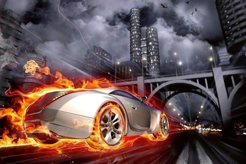 Vlies Fototapete AUTO IN FLAMMEN 375 x 250 cm | Vliestapete - Wandtapete inklusive Kleister | PREMIUM VLIES QUALITÄT