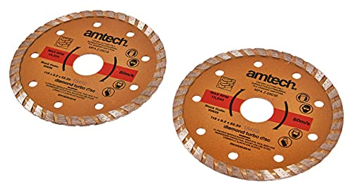 Amtech - 2pc 115mm Diamond Turbo Cutting Discs Set, Fast Dry Cutting for Brick, Tile, Masonry and Stone, Ideal for Professional and DIY Use
