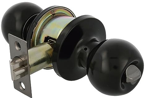 Amig - Pomo Puerta Entrada - Con Picaporte de Entrada 60/70 mm - Pomo de Bola en Ambos Lados - Con Cerradura y Condena - Sistema Antitarjeta - Para Puertas de Madera - Latón Negro