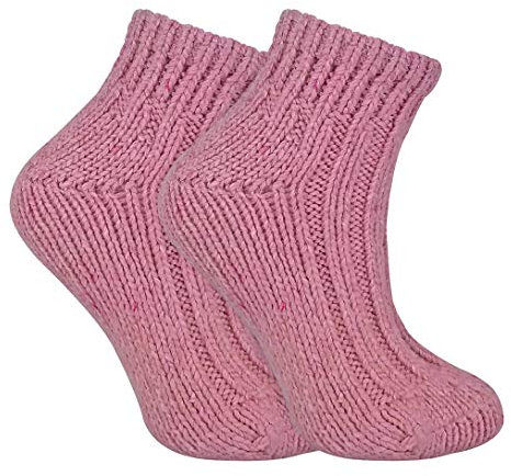 Sock Snob - Ladies Chunky Knit Winter Warm Ribbed Low Cut Wool Blend Ankle Boot Socks (4-8 uk, 03 Pink)