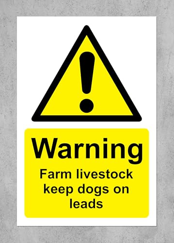 Warning farm livestock keep dogs on leads safety sign - 1.2mm Rigid plastic 200mm x 150mm