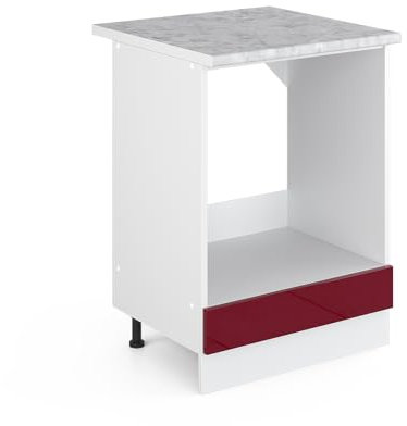 Vicco Herdumbauschrank R-Line, Bordeaux Hochglanz/Weiß, 60 cm, AP Marmor
