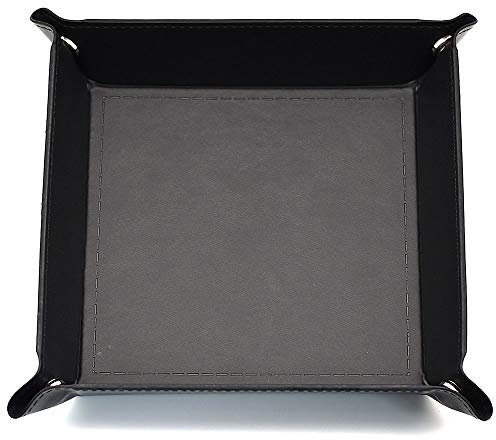 HDdais Eco Friendly Leather Collapsible Dice Tray - Catchall Change Key Wallet Coin Box Tray (Black)