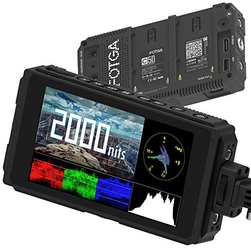 FOTGA C50S 5Inch 2000nit Touchscreen DSLR Camera Field Monitor Daylight Visible 3D LUT,Wavaform,Vector,4K HDMI 3G SDI Input/Output, Dual NP-F Battery Mount IPS Screen,Sunshade Hood