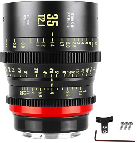 Meike 35 mm T2.1 Vollrahmen manueller Fokus Weitwinkelobjektiv für Canon EF Mount und Cine Camcorder ZCAM E2-F6, E2-F8, Canon EOS C500 Mark II und S35 EOS C100 Mark II, EOS C200, Zcam E2-S6 6K
