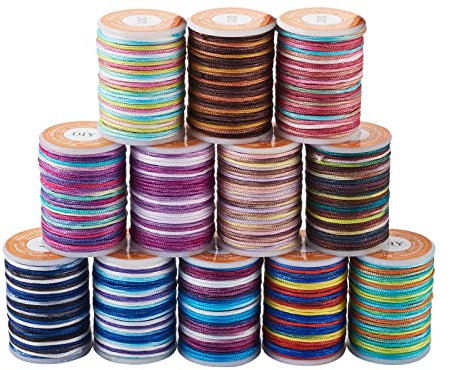 Beadthoven 13 Rouleaux de 0,7mm de Polyester Corde Chinoise Arc - en - Ciel Corde à Perles tissée pour Le Tissage de Bijoux, Perles, Bracelet Macrame kumihimo Macrame, 7M / Rouleau