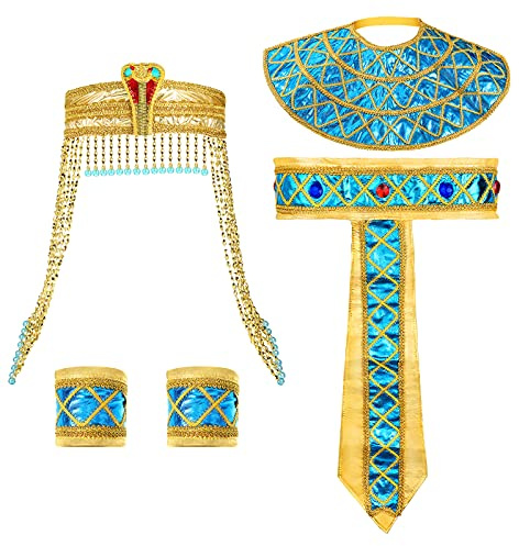 Geyoga 4 Stück Damen Ägyptische Kostüm Zubehör Enthält Ägyptische Prinzessin Stirnband Schlangenkopfbedeckung Ägyptischer Gürtel Armbänder Für Frauen Kostüme