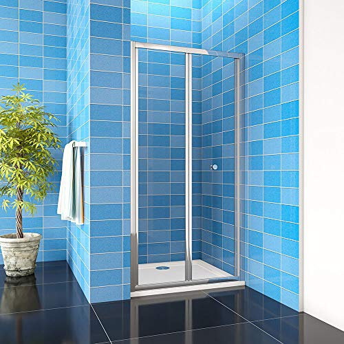 Acezanble 700mm Bathroom Bi Fold Shower Door Enclosure Walk in Glass Screen Panel