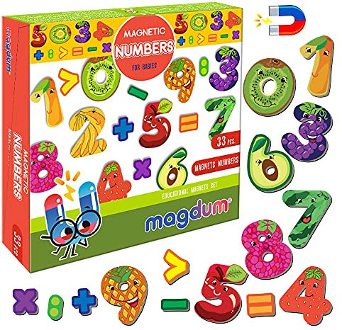Kühlschrankmagnete Kinder MAGDUM Magnetzahlen - 35 GROßE Kühlschrank Magnete für Kleinkinder - Kinder Magnete für Magnettafel Kinder - Zahlen Magnete Kühlschrank - Magnetspiel - Magnettafel Kinder
