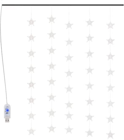 vidaXL LED Lichtervorhang mit Sternen Sternenvorhang Weihnachtsbeleuchtung Lichterkette Innen Außen Fenster Party 200 LED Blau 8 Funktionen