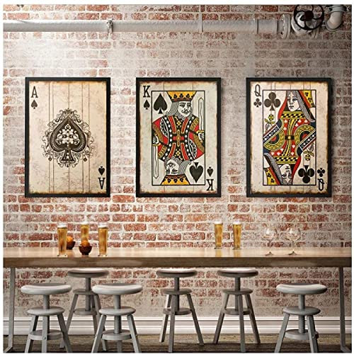 Poker Karte Schwarz Leinwand Bild Retro Kreative Poster Wand Bilder Bild Kunstdruck Internet Bar Cafe Restaurant Casino Dekor Rahmenlos 40×60cm×3pcs
