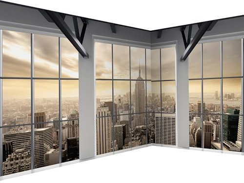 murando Fotomurales autoadhesivo New York Ciudad 539x250 cm Papel Pintado Decoración de Pared Murales Pegatina decorativos adhesivos 3d moderna de Diseno Vista ventana Skyline Panorama c-A-0074-a-e