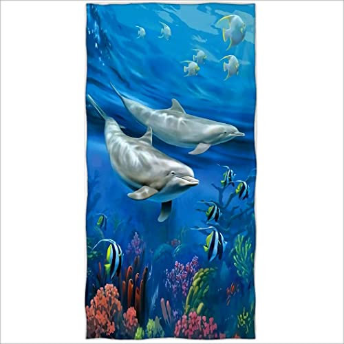 Zomer Strandtuch 70x140cm,Bedrucktes Mikrofaser Badetuch-Blau Ozean Delfin