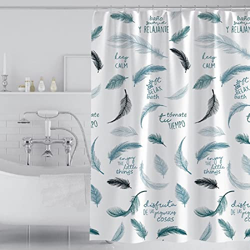 GONOVE Duschvorhang für Badezimmer 280 x 200 cm Schimmelresistent Dicke Polyester Stoff Federn Duschvorhang Liner Wasserdichter Langer Badevorhang mit Haken, waschbar und gewogen Saum