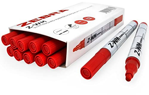 Zebra Z-WM Whiteboard Marker Pen - Bullet Tip - 2.0mm - Red - Pack of 12