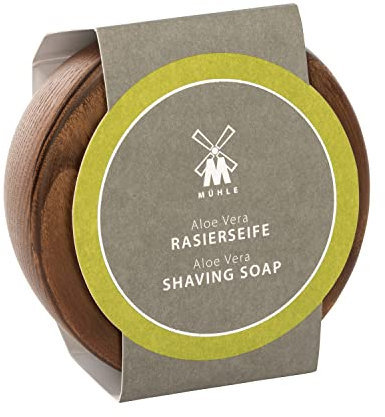 MÜHLE Rasierseifenset - Holzschale mit Rasierseife - Aloe Vera für sensible Haut - vegan, sanft & pflegend - 65g