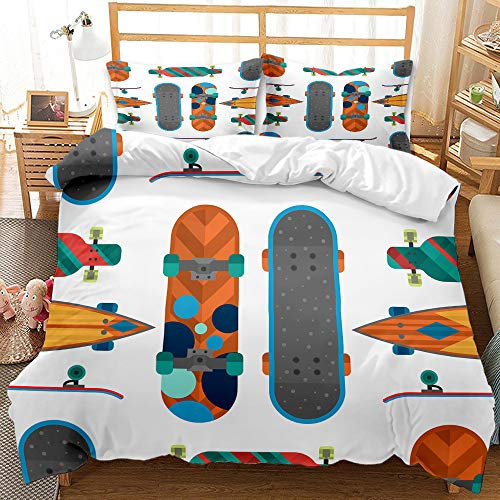 Graffiti Skateboard-Bettwäsche-Set Queen Size Bettbezug-Set Skate Brettspiele Sport Tröster Thema Tröster King Size Bettdecke für Teenager Erwachsene Kissenbezügen (Farbe 4,135*200 cm)