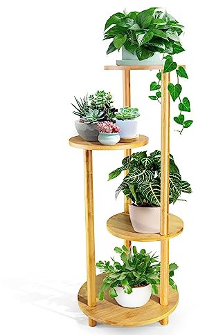 IKEPAHOK Support de plantes en bambou à 4 niveaux pour plusieurs plantes, décoration d'angle pour salon, extérieur, balcon, terrasse, pots de fleurs, supports en bois pour salon, bureau
