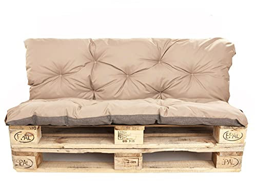 Palettenkissen Outdoor - Palettenkissen Set - Palettenkissen Set Indoor (Sitzkissen 120x60 +Rückenlehne 120x50, Beige)