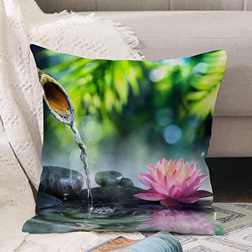 Kissenbezug 45x45 cm,Zen Stones GreenSpa Garden Pink Lotus Behandlungsurlaub,,Outdoor Kissen Kissenbezüge Kissenhülle Sofa Kissen dekokissen Zierkissen für Wohnzimmer Garten deko draußen