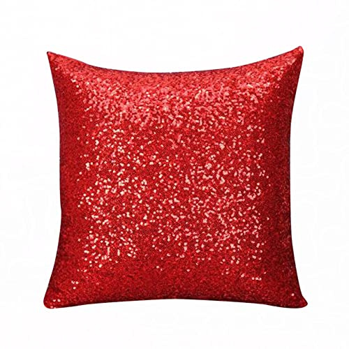 Pailletten Kissen Dekorativ Glitzer Pailletten Kissenbezug Zierkissen 40 x 40 cm Pailletten Kissenbezüge Dekokissen Kissenhülle mit Verstecktem Reißverschluss für Sofa Auto Zuhause (Red, One Size)