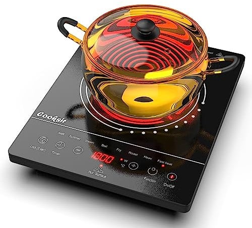 Plaque Vitrocéramique Portable, Cooksir, 2000W, Plaque de Cuisson Vitrocéramique 1 Feu, 28cm, avec Prise, Chaleur Infrarouge, Minuterie 4 Heures, Sécurité Enfants, Indicateur de Chaleur Résiduelle