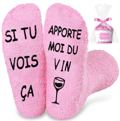 Maudzlan Chaussette Femme Rigolote Humoristique Chaussette Marrante Originale Chaussettes Femme Personnalisable Idees de Cadeau Mère Amie Famille Fête des mères (Pink-A)