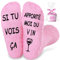 Chaussette Femme Rigolote Humoristique Chaussette Marrante Originale Chaussettes Femme Personnalisable Idees de Cadeau Mère Amie Famille Fête des mères (Pink-A)