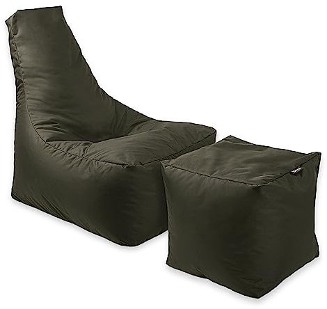 BuBiBag Calm Sitzsack mit Hocker - Gaming Sitzsack für Kinder & Erwachsene - Bean Bag auch für Outdoor Nutzung geeignet - Sitzpouf & Griff (Khaki)