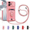 Aithne Cordon de Coque pour Xiaomi Redmi Note 12 4G,Couvercle Coulissant de la Caméra+Support Annulaire à 360 Degrés,Fentes pour Cartes Lanyard Silicone Case -Pink