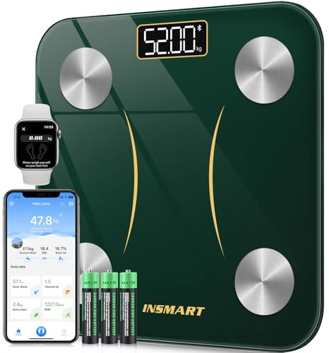 INSMART Personenwaage Digital, Waage personen mit Bluetooth, Körperfettwaage für BMI, Gewicht, Körperfett, Pulsschlag, Muskelmasse, Wasser, Protein, Skelettmuskel, Knochengewicht, BMR, usw.