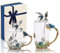 GeeWaa Enamel Butterfly Flower Glass Coffee Mug with Spoons and Lids,Pack of 2 Sets with Gift Box for Woman,Mum,Grandmother,Girlfriend,Sisters,Christmas,Birthday(Blue)