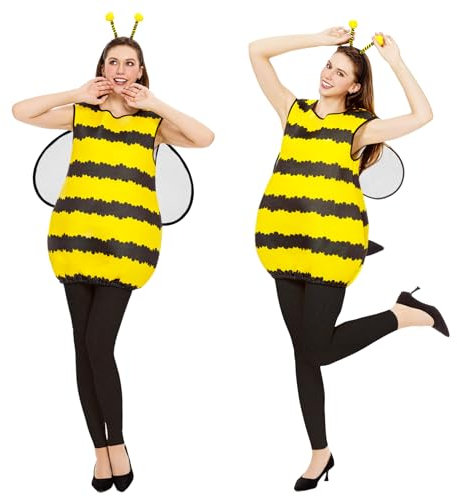 Joykindom Bienen Kostüm Damen - Bienenkostüm Erwachsene Karneval Kostüm mit Bienen Haarreif Flügel Kleid Hummel Kostüm Damen für Fasching Verkleidung XL