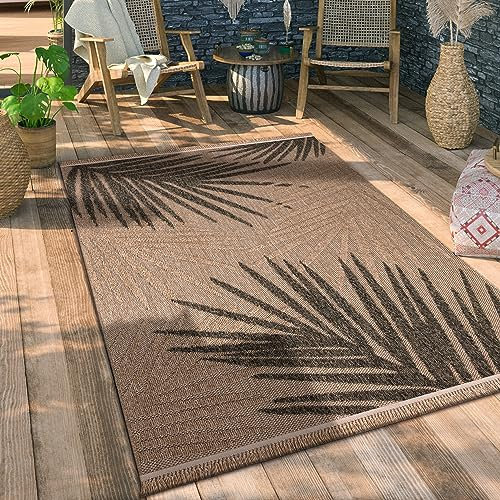Paco Home Hochwertiger Outdoor Teppich Wetterfest & Pflegeleicht Jute-Sisal-Optik mit Fransen & Hoch-Tief-Effekt Langlebig für Terrasse, Balkon, Garten & Küche, Grösse:160x220 cm, Farbe:Beige 2