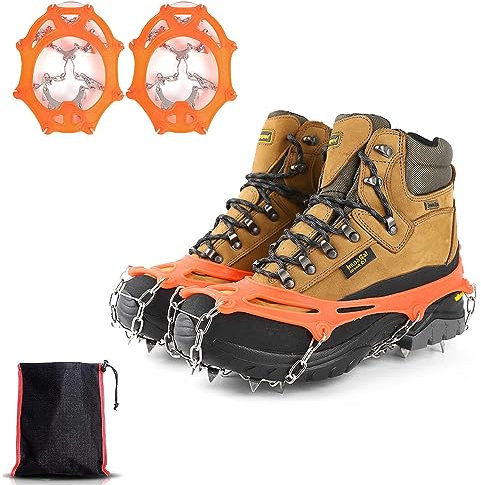 Verdickte Schuhkrallen Aus Edelstahl, Edelstahl Spikes Schuhkrallen, Schuhe Spike, Geeignet für Schneeschuhe, Wanderschuhe, Sportschuhe, für Schnee, EIS, Berge, Schlamm (Orange)